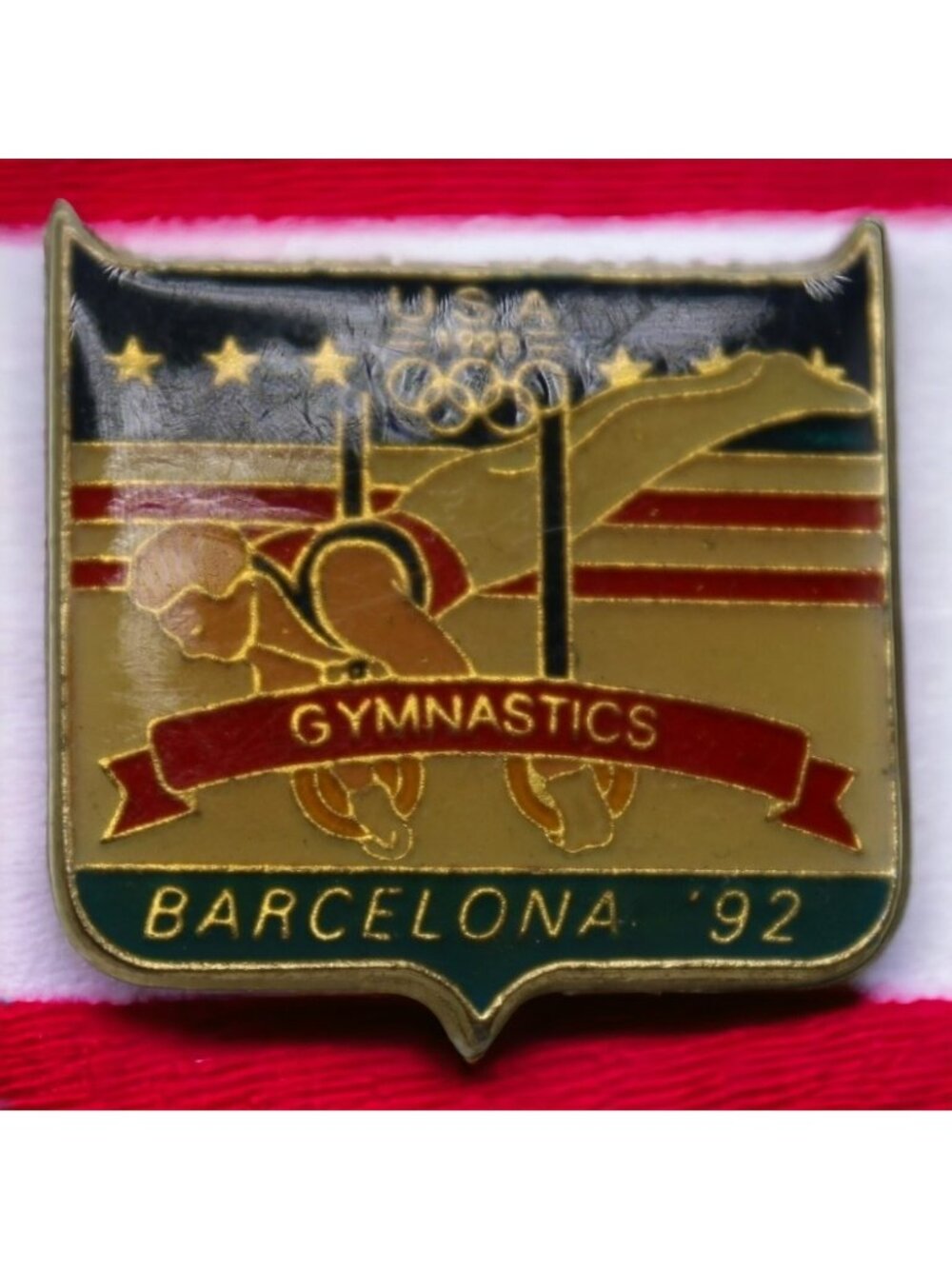1992 USA Olympics Barcelona Spain Gymnastics Hat Lapel Pin Ho Ho NYC Taiwan